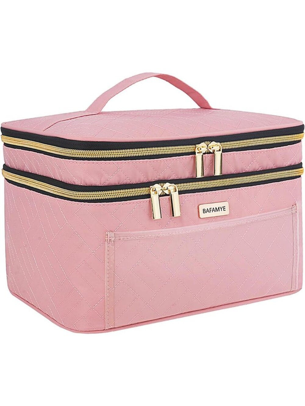 Large Double Layer Travel Makeup Bag - Portable Cosmetic Organizer with Brush